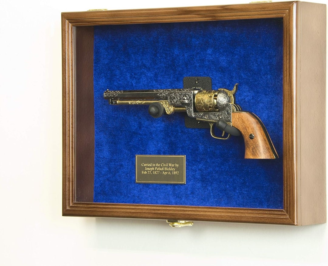 Gun Display Case Large 18 Walnut & Blue Wood Revolver Civil War Handgun