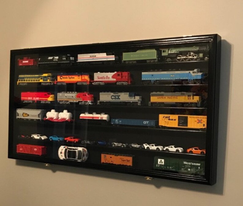 Train Display Case HO OO Scale Model Black Collector Hobby Wall Mount