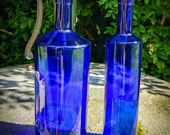 Blue Glass Bottles | Decorative Decanter, Vase, Craft Supply | DIY parts