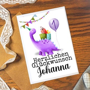 Geburtstagskarte Kind mit Dino zum 1. Geburtstag 1-9 Jahre | Personalisierung Name Alter | Happy Birthday | Dinosaurier T-Rex