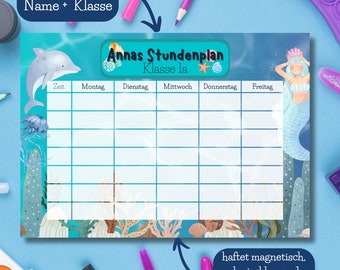 Magnetic timetable personalized with name & class mermaid | wipeable | Gift for the start of school elementary school