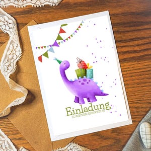Verjaardagsuitnodigingskaart met dinosaurus 1-9 jaar | Kinderverjaardag | Gelukkige verjaardag | Verjaardagskaart voor kinderen | dinosaurus T-Rex