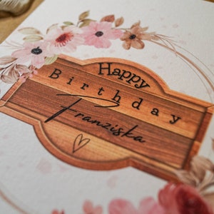 Personalisierte Karte Happy Birthday Postkarte Blumenmotiv Karte Geburtstag Grußkarte Herzlichen Glückwunsch persönlich Name Bild 2