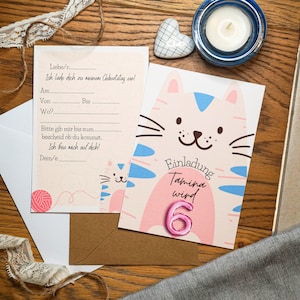 Einladungskarte 6. Geburtstag Katze personalisiert 1-9 Jahre | Kinder Geburtstag | Happy Birthday | Geburtstagskarte für Kinder | Tiermotiv