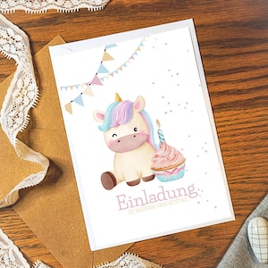 Uitnodigingskaart voor een eenhoornverjaardag voor 1-9-jarigen | Kinderverjaardag | Gefeliciteerd | Verjaardagskaart voor kinderen | Fantasie Eenhoorns