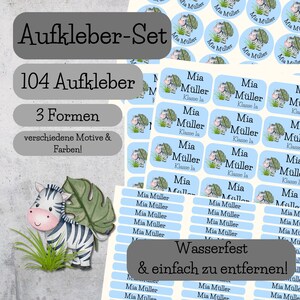 104 adesivi con nome per articoli | animali safari personalizzati | impermeabile| per asili nido, scuole materne e scuole | Regalo per l'inizio della scuola