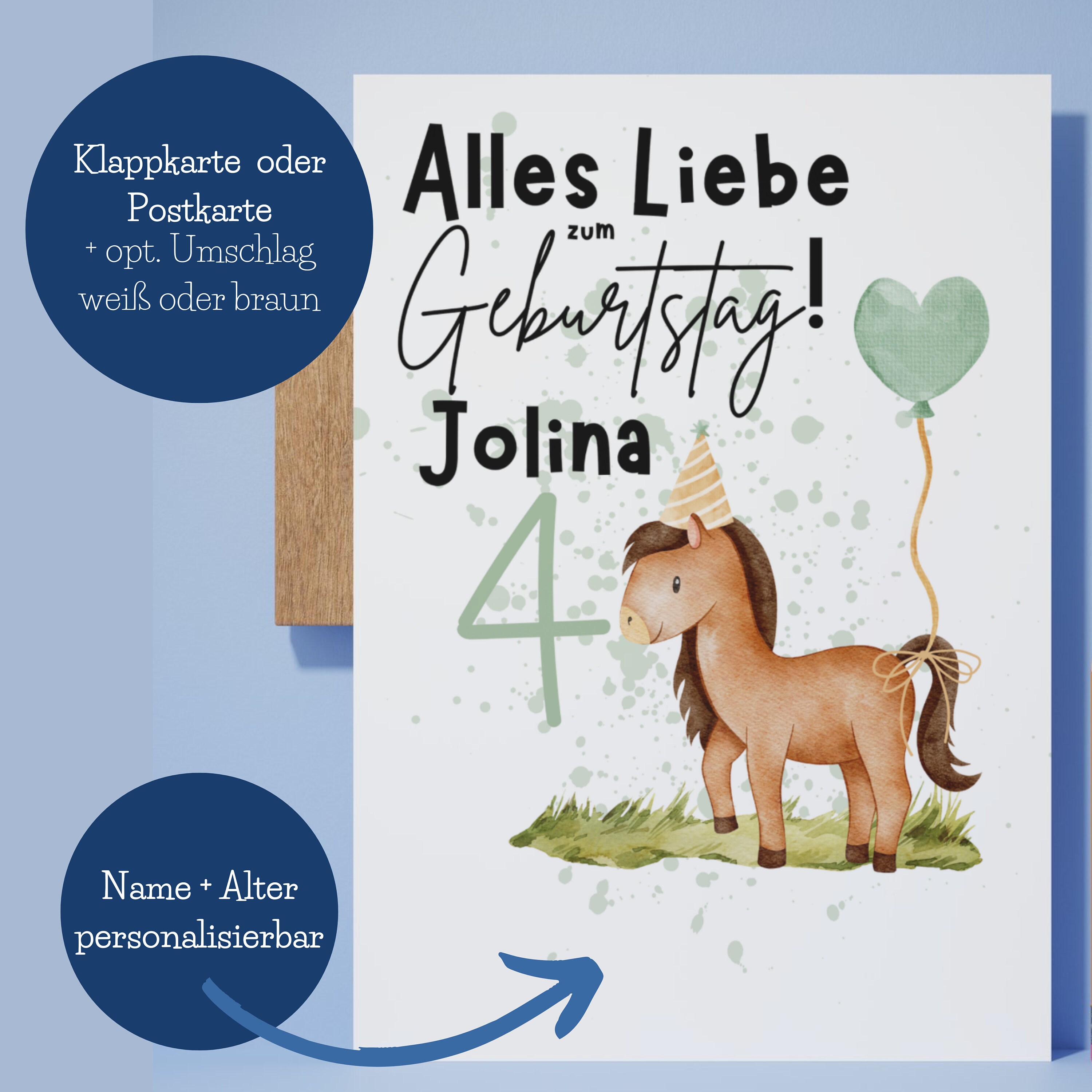 Biglietto Di Compleanno Con Cavallo 145x145mm - Carino Per Ragazze, Ecologico Con Busta Di Lusso