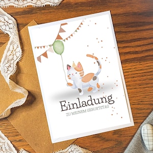 Einladungskarte zum Geburtstag mit Katze 1-9 Jahre | Kinder Geburtstag | Happy Birthday | Geburtstagskarte für Kinder | Haustiere Katze