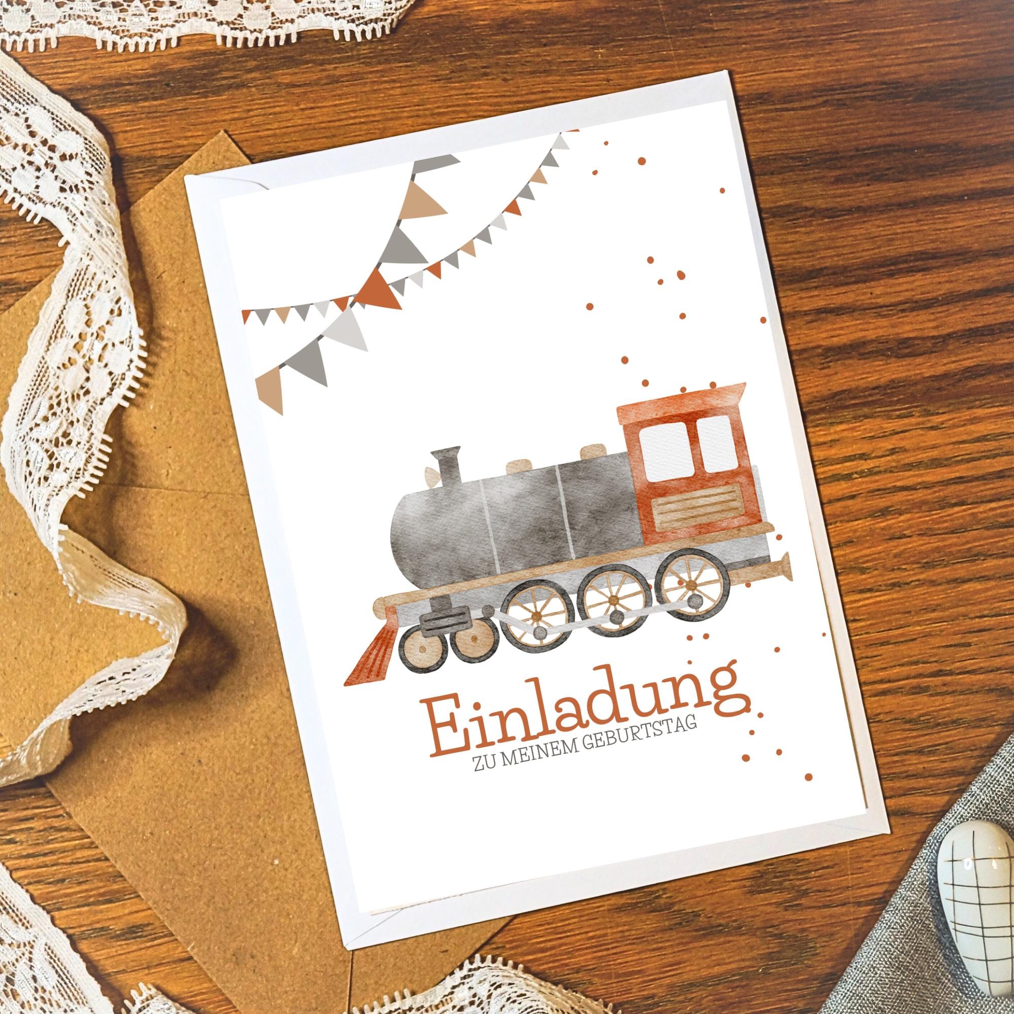 VAHATAN Geburtstagseinladungen Zugticket-Design, 20 Stück Inkl. Umschläge – 15x6,6 Cm, Hochwertiges Papier