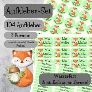 104 adesivos com nomes para itens | animais florestais personalizados | à prova d'água | para creche, jardim de infância e escola | Presente para começar a escola