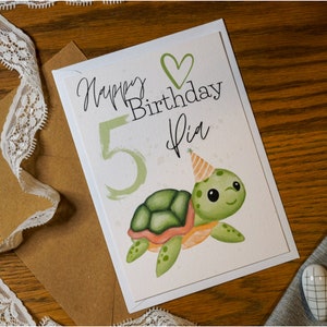Geburtstagskarte Kind mit Schildkröte zum 5. Geburtstag 1-9 Jahre | Personalisierung Name Alter | Happy Birthday | Kindergeburtstag Tier