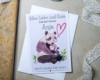 Süßes personalisierbares Muttertagsgeschenk Panda Karte „Alles Liebe zum Muttertag + Name - beste Mama der Welt“ Geschenk Muttertag Mama A6