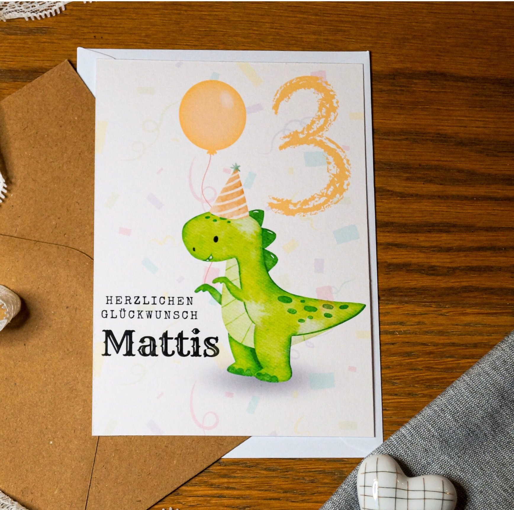 Birthday card for a child with a dinosaur for their 3rd birthday (1-9 years old) | Personalisation with name and age | Happy Birthday | Dinosaur T-Rex