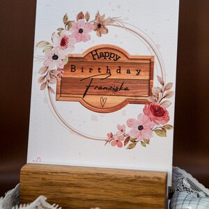 Personalisierte Karte Happy Birthday Postkarte Blumenmotiv Karte Geburtstag Grußkarte Herzlichen Glückwunsch persönlich Name Bild 5