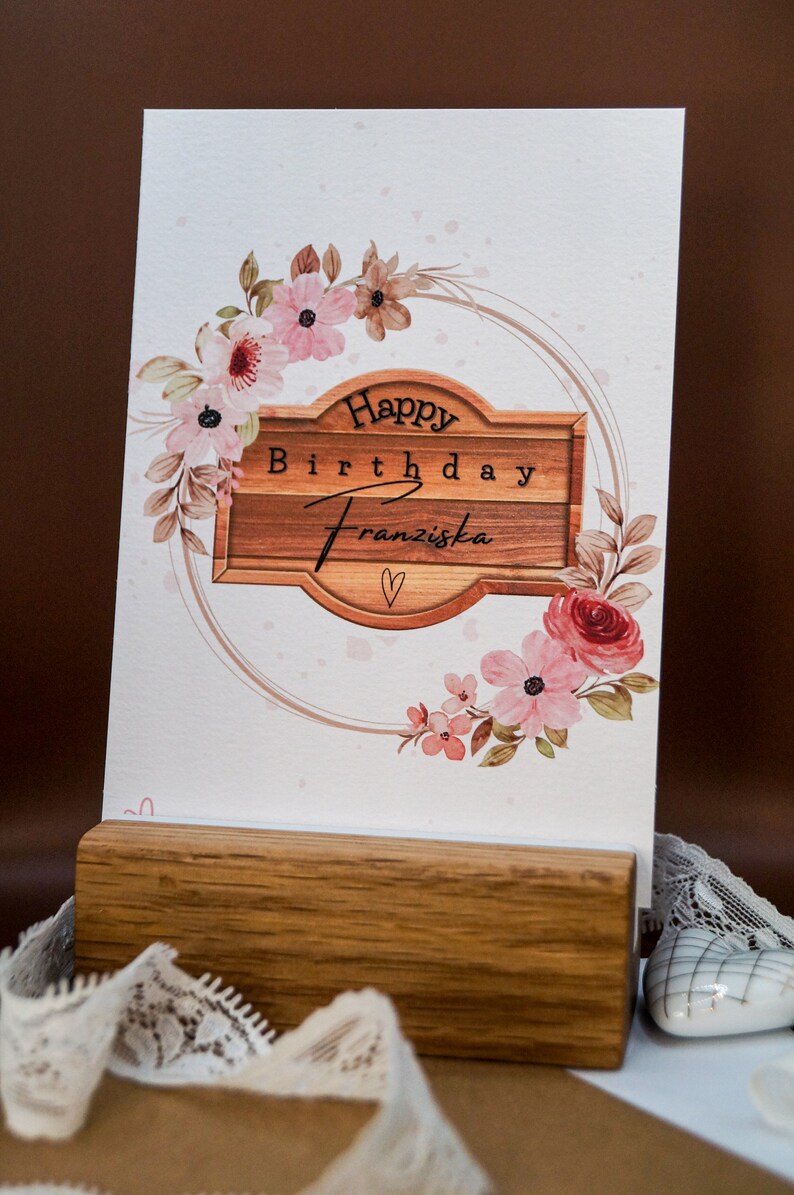 Personalisierte Karte Happy Birthday Postkarte Blumenmotiv Karte Geburtstag Grußkarte Herzlichen Glückwunsch persönlich Name Bild 5