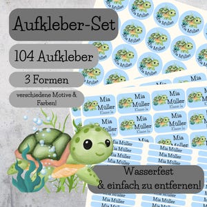104 adesivi con nome per oggetti| animali sottomarini personalizzati| impermeabile| per asilo nido, scuola materna e scuola | Regalo per iscrizione a scuola