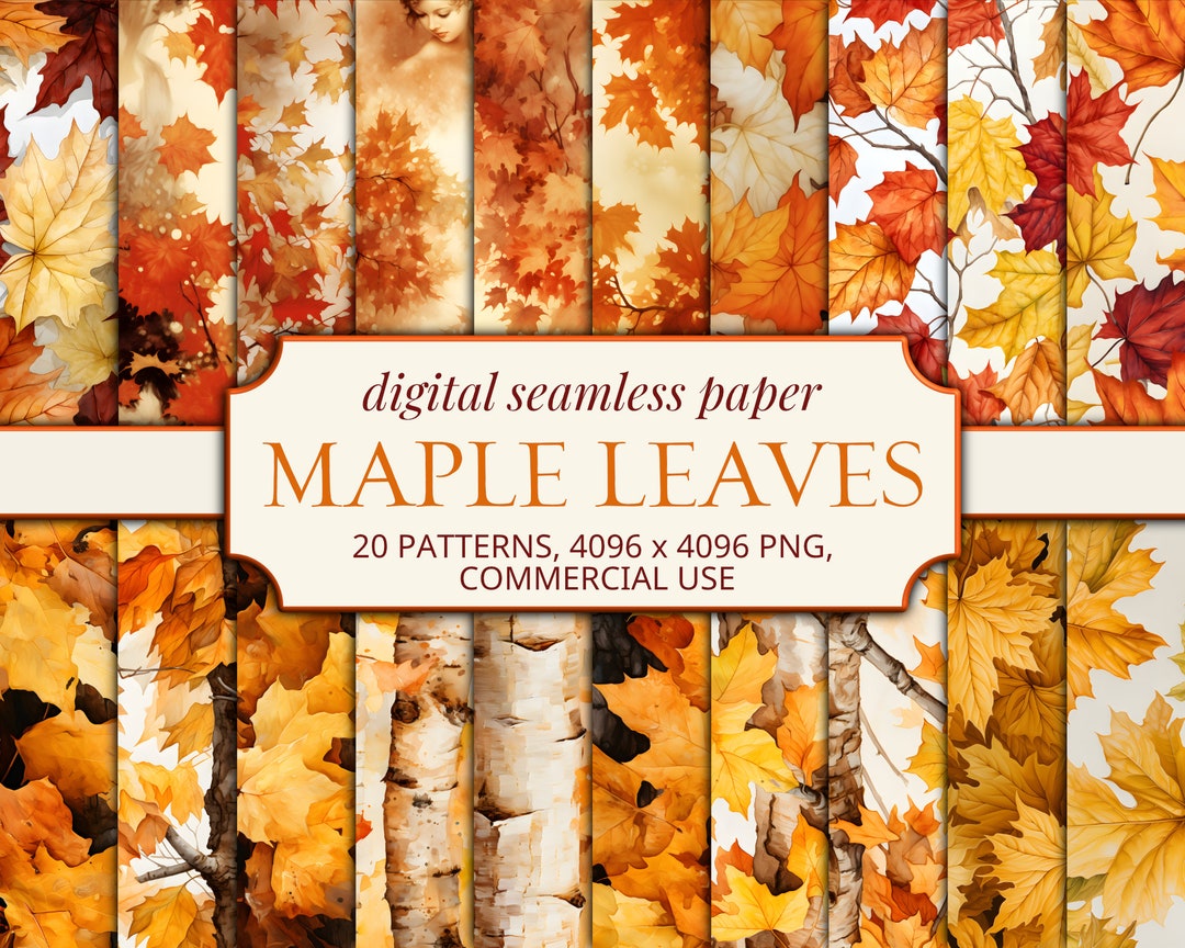 Autumn Maple Leaf Digital Paper Watercolor Paper Seamless Pattern PNG ...