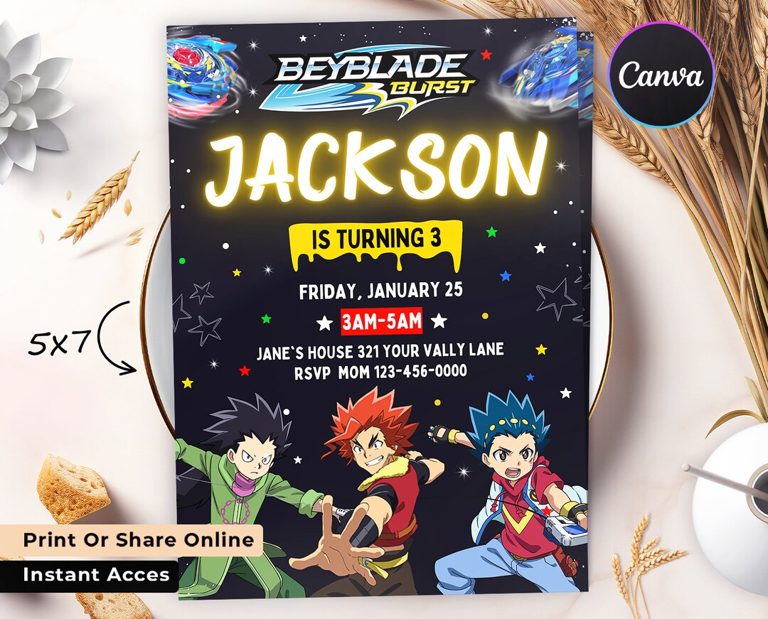 Editable Beyblade Burst Birthday Invitation Printable - Etsy