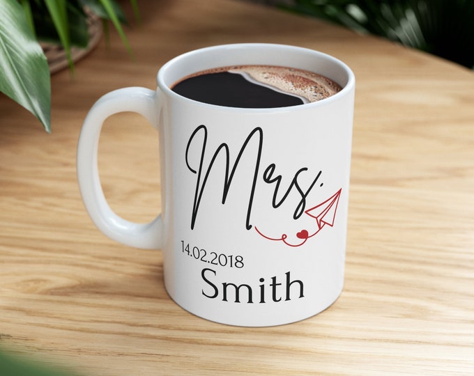 Handgemaakte keramische gepersonaliseerde Mr & Mrs mokken gepersonaliseerd huwelijkscadeau gepersonaliseerd koppelcadeau Naam betekenis mok Kerstcadeau Koffiekopje