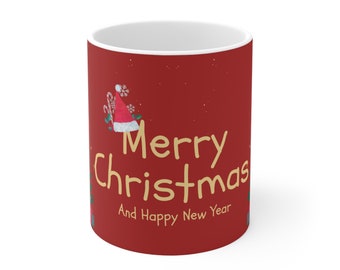 Handmade ceramic Christmas mug. Cute gift for mom and gift for dad. Gift for her and for him. Popular right now. Personalized gift printable