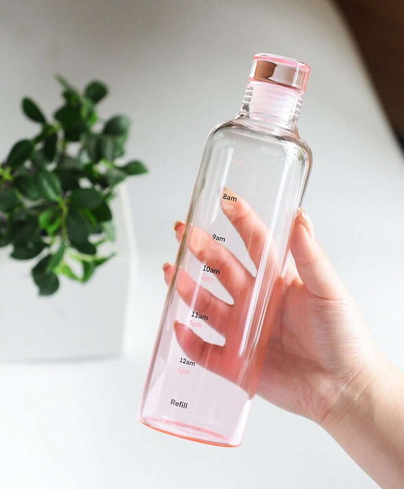Aesthetic glass simple cute drink ware multi-purpose eco Christmas water bottle popular right now drinking schedule transparent gift Pink