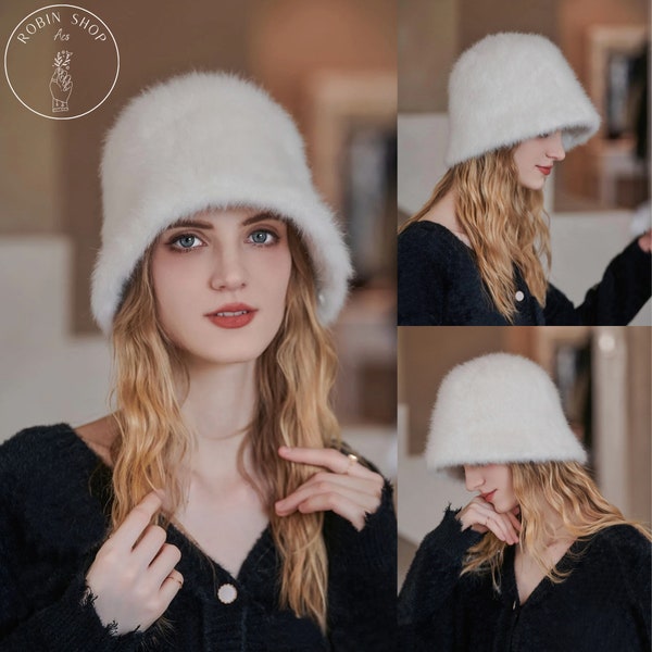BUCKET HAT IN WHITE LAMB FUR 419468