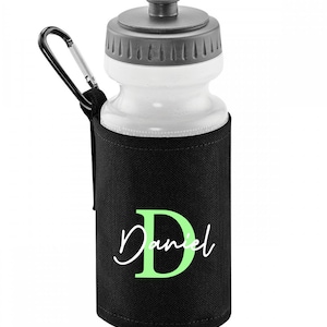 Personalised Drinking bottle with personalised holder for school or work or gym