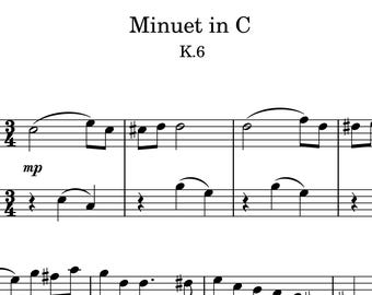 ¡Fuente GRANDE! Mozart - Minueto en Do Mayor, K6 para piano