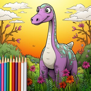 dino coloring book, coloring book for kids, dinosaurs, cute, funny, nice landscape, draw