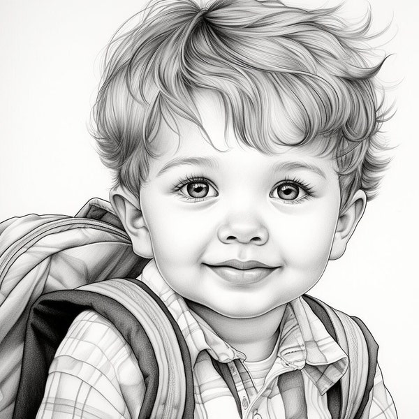 coloriage pour adulte à télécharger, portrait petit garçon mignon, nice coloring book PDF for adult, nice kids