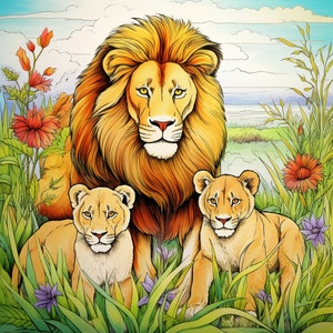 A4 PDF coloring book, for children, savannah animals, coloring for kids, savannah animals, cute, nice, lion