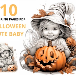 coloring for adults, beautiful baby and pumpkin for halloween, coloring page, baby and pumpkin
