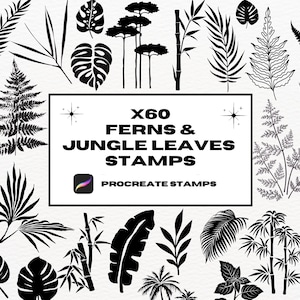 Tampons Tatouage Procreate Feuilles Tropicales, Pinceaux Procreate, Feuilles De La Jungle, Fougères, Bambou, Tatouage Flash Procreate, Contour Tatouage, Silhouette