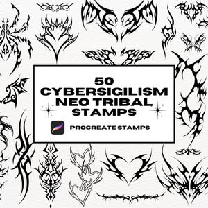 Sellos para tatuajes tribales y cibersigilistas de Procreate, pinceles para Procreate, sellos para tatuajes neotribales, contorno de tatuajes de patchwork, tatuajes flash de Procreate