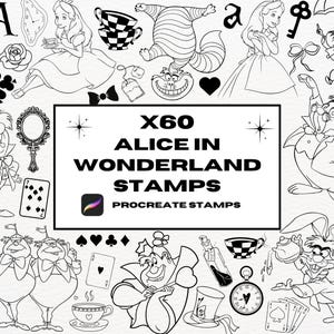 Alice Procreate Tattoo Stempel, Procreate Pinsel, Wunderland Tattoo Stempel, Spielkarten, Rosen, Flash Tattoo Procreate, Hase, Uhr