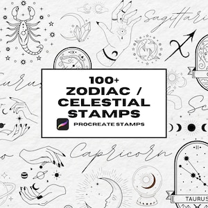 100+ Sternzeichen Procreate Tattoo-Stempel, astrologischer Tattoo-Pinsel, Himmlischer Pinsel, Tarot-Tattoo-Stempel, Hexenpinsel-Stempelset