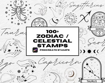 Zodiac Procreate Tattoo Stamps: Celestial Brush Set (100+)