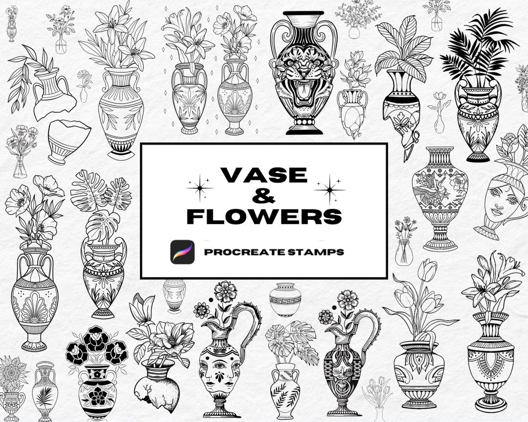 Vase Flower Tattoo Stamps: Procreate Brush Set (digital Download) - Etsy