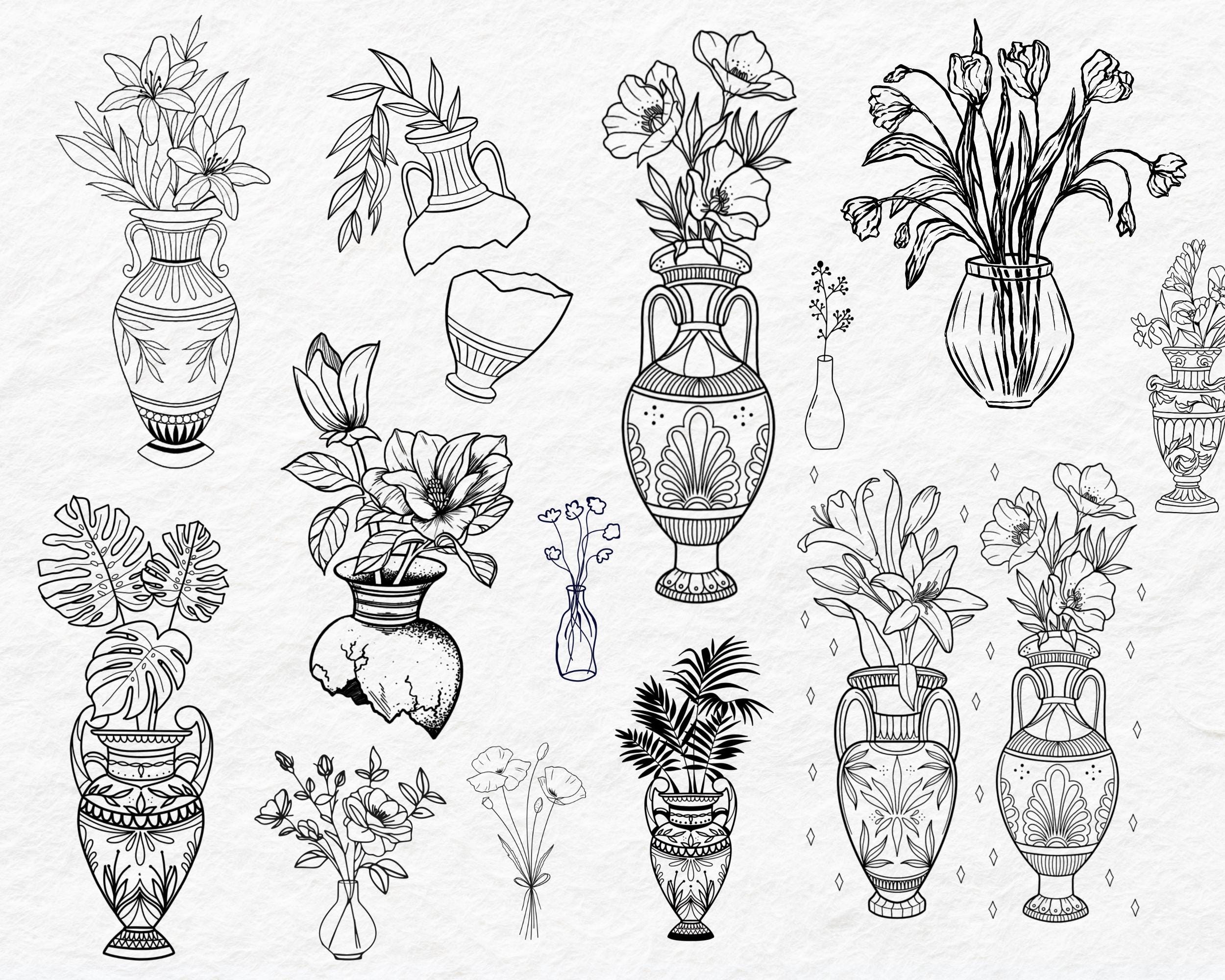 Vase Flower Tattoo Stamps: Procreate Brush Set (digital Download) - Etsy
