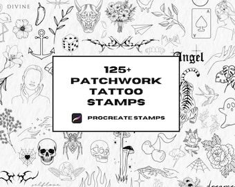 Procreate Tattoo Stamps, Procreate Brushes, Patch Work Tattoo Stamps, Flash Tattoo Stencil, Fine Line Tattoo, Line Art Procreate, 3D Models