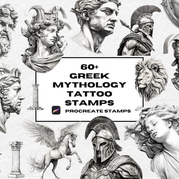 60+ Greek Mythology Procreate Tattoo Stamps, Procreate Brushes, Spartan Tattoo Stamps, Tattoo Design, Procreate Brush, Procreate, 3D Models