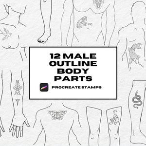 12 männliche Glieder Tattoo Stempel: Körperteile Procreate Pinsel (PNG Bilder)