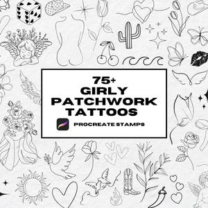 Patchwork Girly Procreate Tampons, Pinceaux Procreate, Tampons Tatouage, Contour De Tatouage En Patchwork, Joli Tatouage, Tatouage Girly, Floral