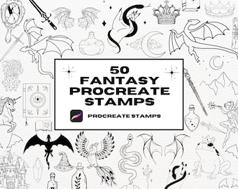 50+ Fantasy Tattoo Procreate Stamps: Dragon, Fairy, Snake (Procreate Brushes)