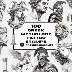 100 timbri per tatuaggi Procreate sulla mitologia greca, pennelli Procreate, timbri per tatuaggi Spartan, design per tatuaggi, pennello Procreate, Procreate, modelli 3D