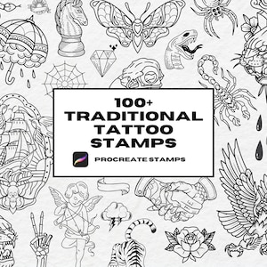 Procreate Tattoo Stamps, Procreate Brushes, Traditional Tattoo Stamps, Flash Tattoo Stencil, Flash Tattoos, Line Art Procreate, Traditional