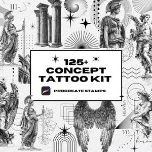 Concept Tattoo Kit Procreate Stamps, Procreate Brushes, Microrealism Tattoo, Patchwork Tattoo Outline, Tattoo Flash Procreate, Bundle