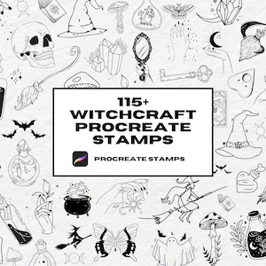 Más de 115 sellos de tatuajes de brujería para Procreate: cristal, celestial y flor (pinceles para Procreate)