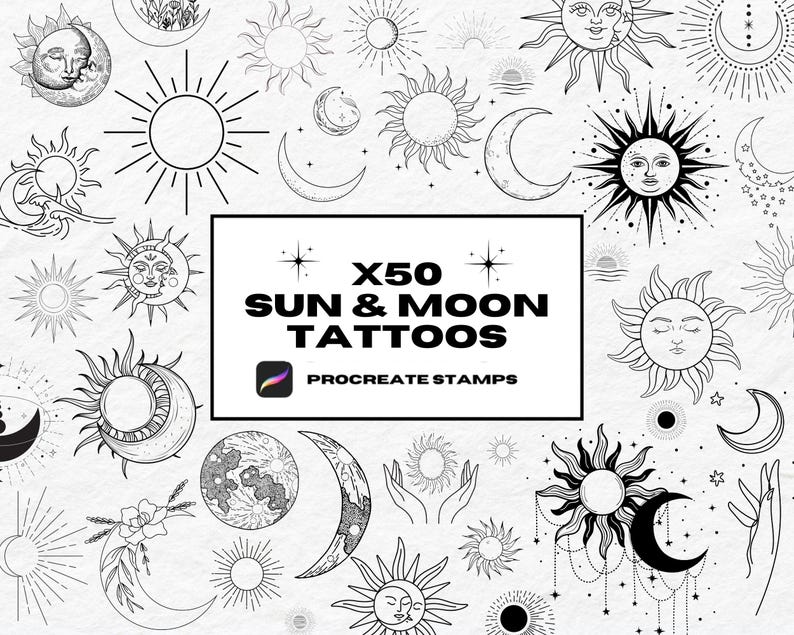 Sun & Moon Tattoo Stamps: Celestial Procreate Brushes (50 Designs) - Etsy