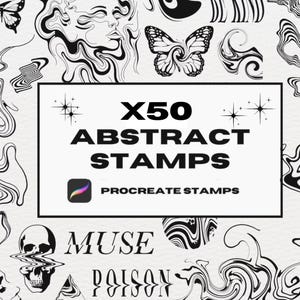 Sellos de tatuaje abstractos para Procreate, pinceles para Procreate, sellos de tatuaje de contorno, una línea, surrealista, tatuaje flash para Procreate, tatuaje de relleno, línea
